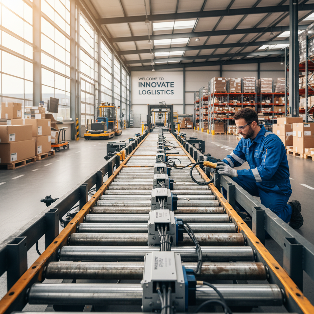 Engineer upgrading a roller conveyor system with modern 24V motorized rollers in a bright Benelux warehouse.