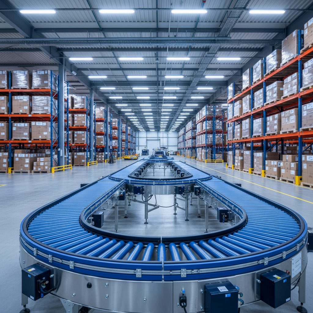 An energy-efficient MDR roller conveyor system in a modern Benelux warehouse, showing the integrated motorized rollers.