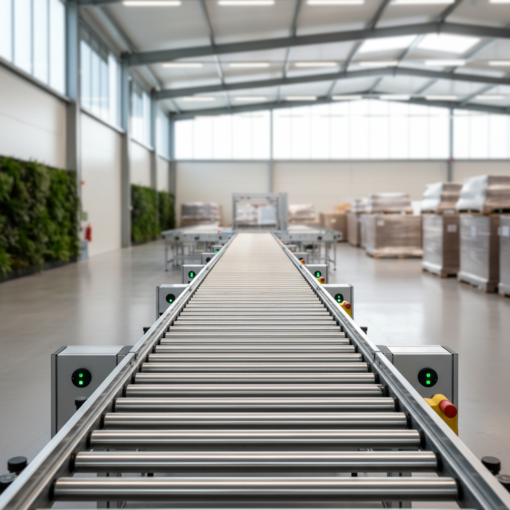 Een energie-efficiënt Motor Driven Roller transportsysteem in een modern Benelux distributiecentrum.