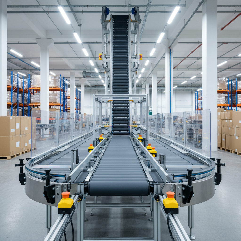 Ergonomisches und sicheres modulares Fördersystem in einem modernen Benelux-Lager, mit robusten Schutzvorrichtungen und 