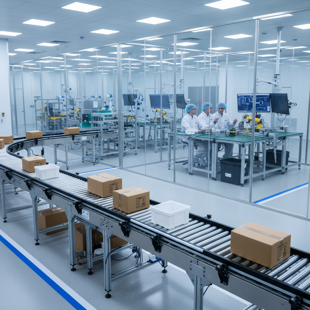 A modular conveyor system in a modern Benelux manufacturing facility implementing QRM principles with cellular work teams.