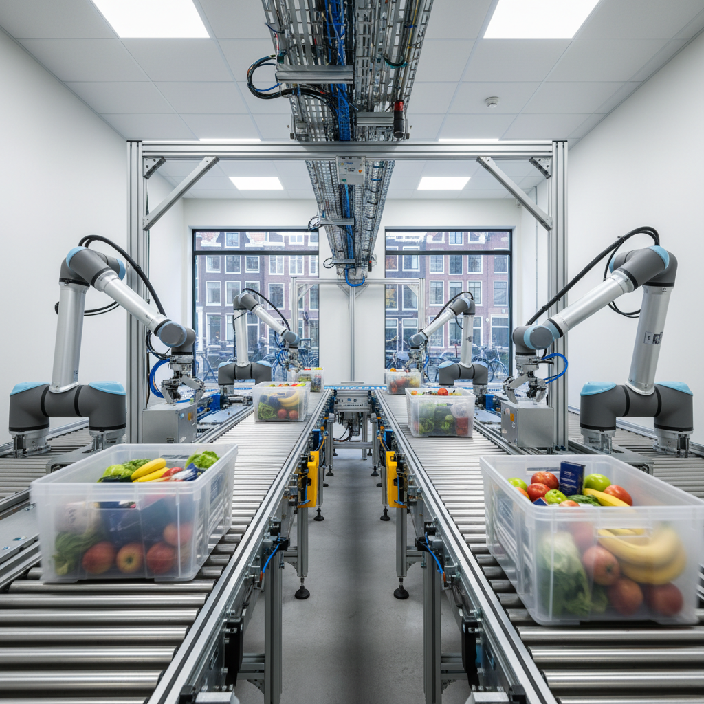 Een compact en modern MDR-transportsysteem in een micro-fulfillment center in de Benelux.
