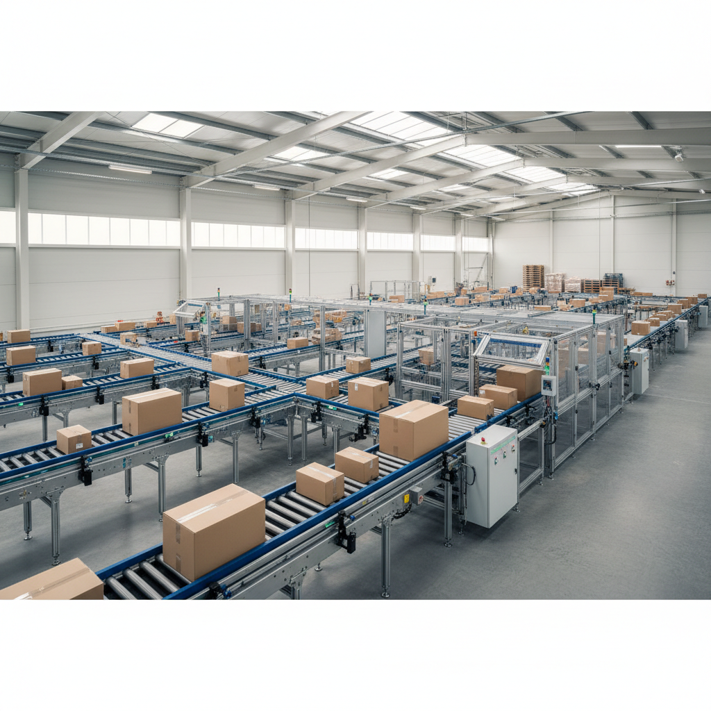 Een veelzijdig modulair transportbandsysteem met meerdere configureerbare lijnen dat efficiënt pakketten verwerkt in een