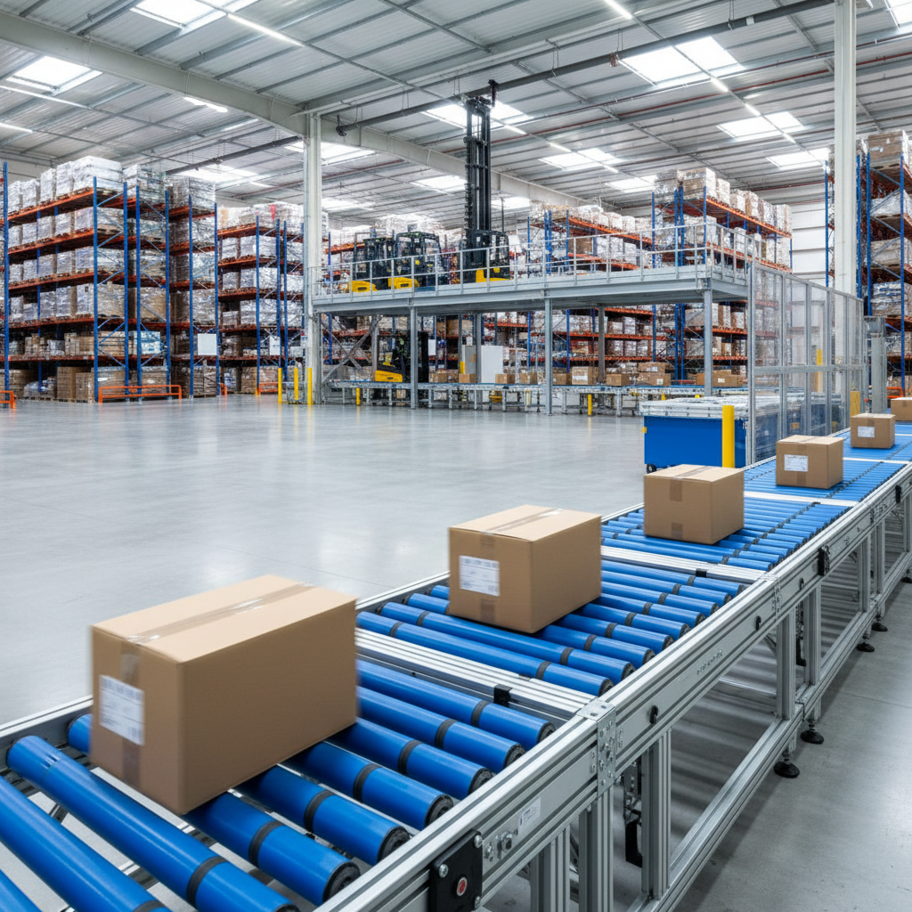 A modern modular conveyor system with MDR technology operating in an efficient Benelux distribution center.